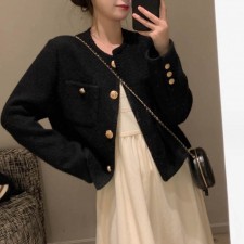 가을 여성 자켓 노카라 차이나넥 트위드 숏 크롭 재킷 체형 커버 고급스러운 분위기